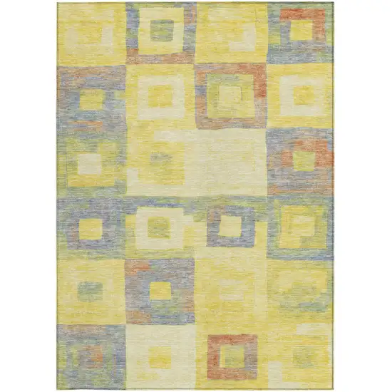 Yellow Blue And Terra Cotta Geometric Washable Indoor Outdoor Area Rug Photo 6