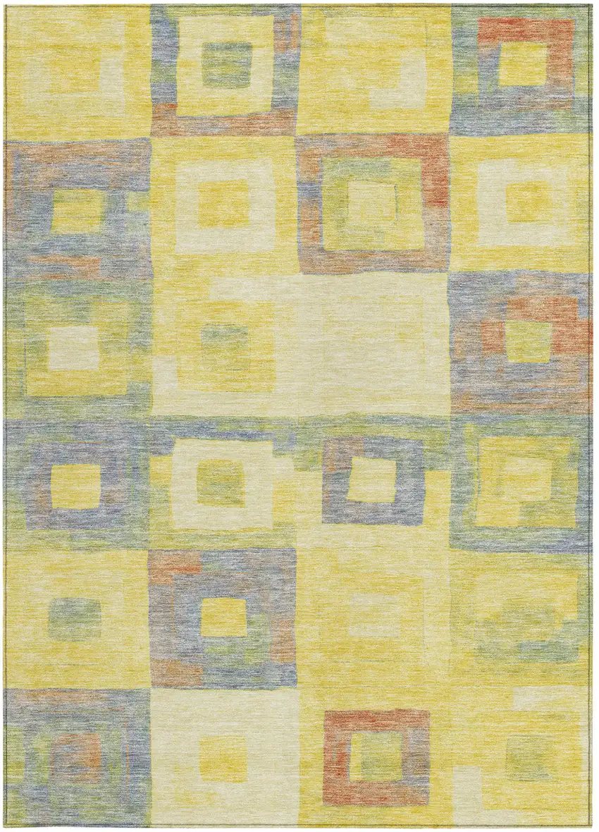 Yellow Blue And Terra Cotta Geometric Washable Indoor Outdoor Area Rug Photo 6