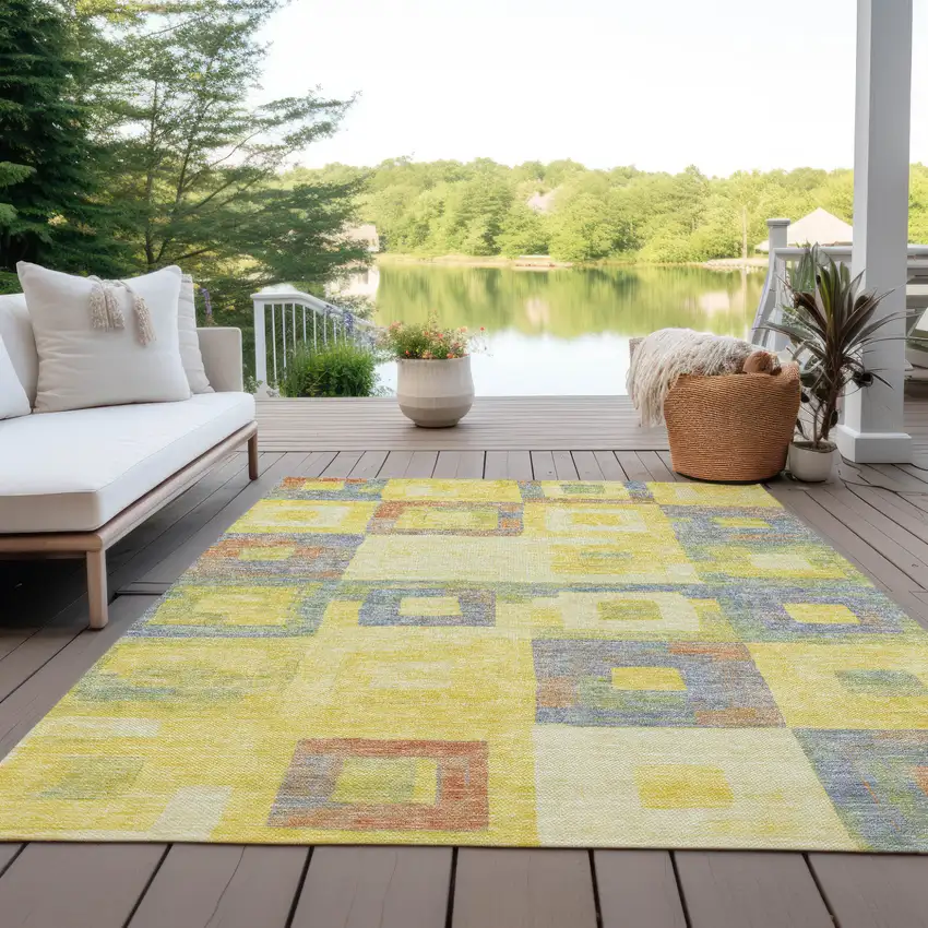 Yellow Blue And Terra Cotta Geometric Washable Indoor Outdoor Area Rug Photo 6