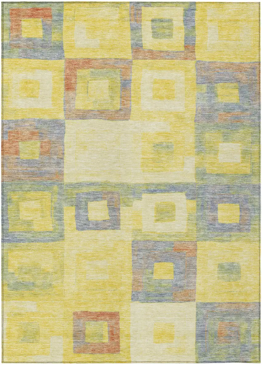 Yellow Blue And Terra Cotta Geometric Washable Indoor Outdoor Area Rug Photo 2