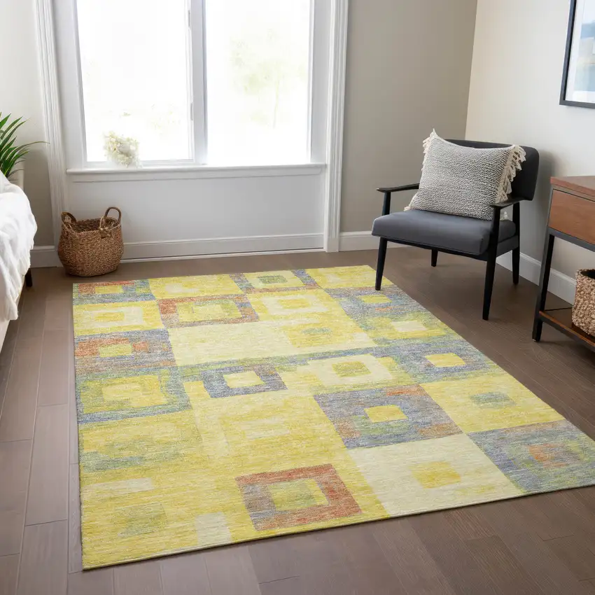 Yellow Blue And Terra Cotta Geometric Washable Indoor Outdoor Area Rug Photo 8
