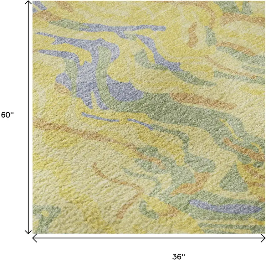 Yellow Copper And Blue Abstract Washable Area Rug With UV Protection Photo 9