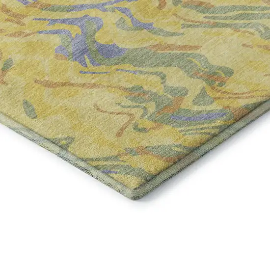 Yellow Copper And Blue Abstract Washable Area Rug With UV Protection Photo 7