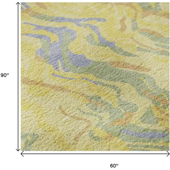 Yellow Copper And Blue Abstract Washable Area Rug With UV Protection Photo 9