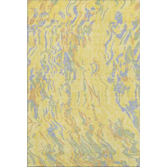 Yellow Copper And Blue Abstract Washable Area Rug With UV Protection Photo 5