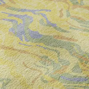 Photo of Yellow Copper And Blue Abstract Washable Area Rug With UV Protection