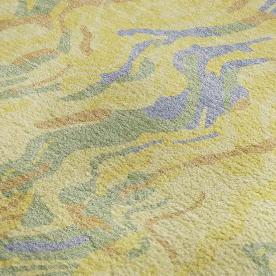Yellow Copper And Blue Abstract Washable Area Rug With UV Protection Photo 2