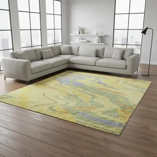 Yellow Copper And Blue Abstract Washable Area Rug With UV Protection Photo 2
