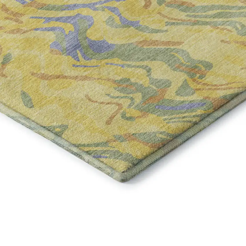 Yellow Copper And Blue Abstract Washable Area Rug With UV Protection Photo 6