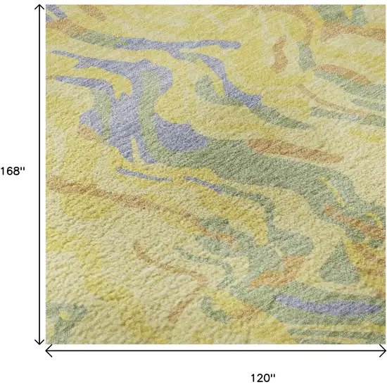 Yellow Copper And Blue Abstract Washable Area Rug With UV Protection Photo 8