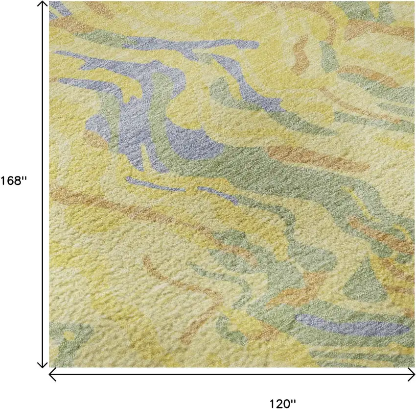 Yellow Copper And Blue Abstract Washable Area Rug With UV Protection Photo 8
