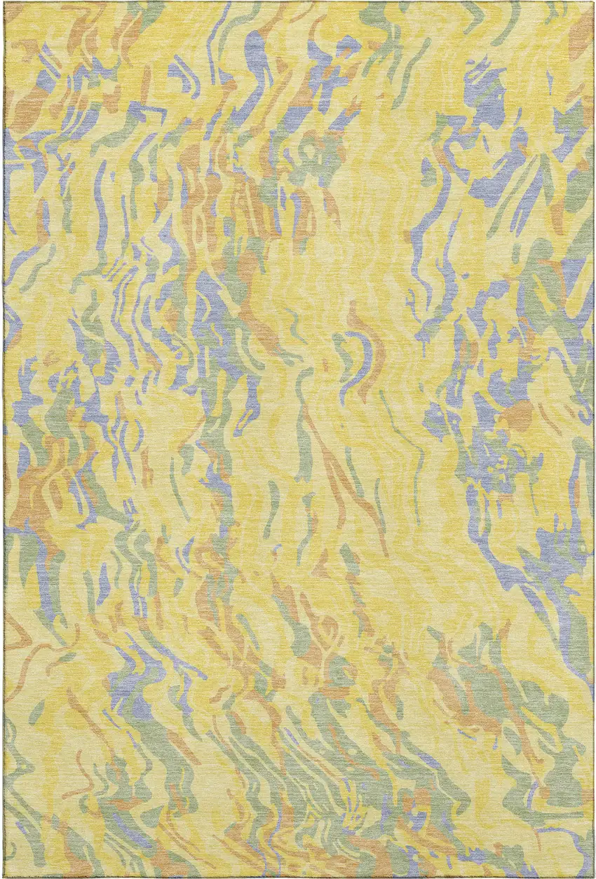 Yellow Copper And Blue Abstract Washable Area Rug With UV Protection Photo 4