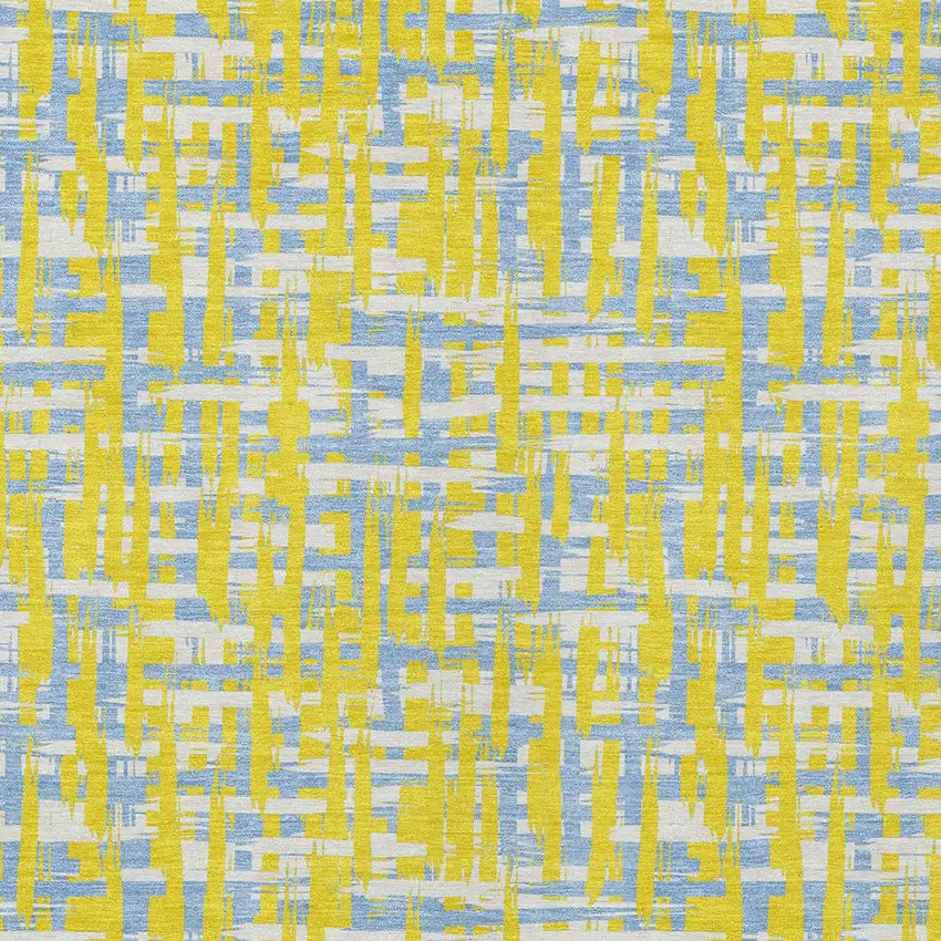 Yellow Denim Blue And Beige Abstract Washable Indoor Outdoor Area Rug Photo 6