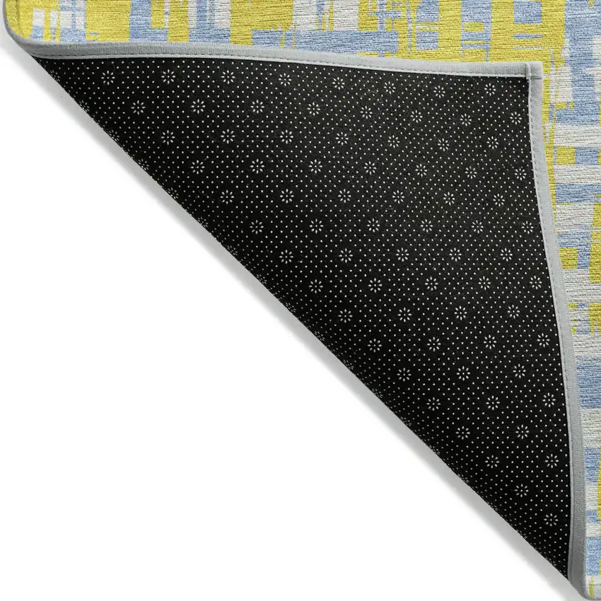 Yellow Denim Blue And Beige Abstract Washable Indoor Outdoor Area Rug Photo 4