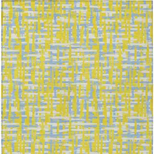 Photo of Yellow Denim Blue And Beige Abstract Washable Indoor Outdoor Area Rug