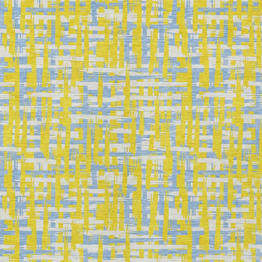 Yellow Denim Blue And Beige Abstract Washable Indoor Outdoor Area Rug Photo 6