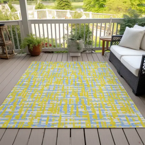Yellow Denim Blue And Beige Abstract Washable Indoor Outdoor Area Rug Photo 8