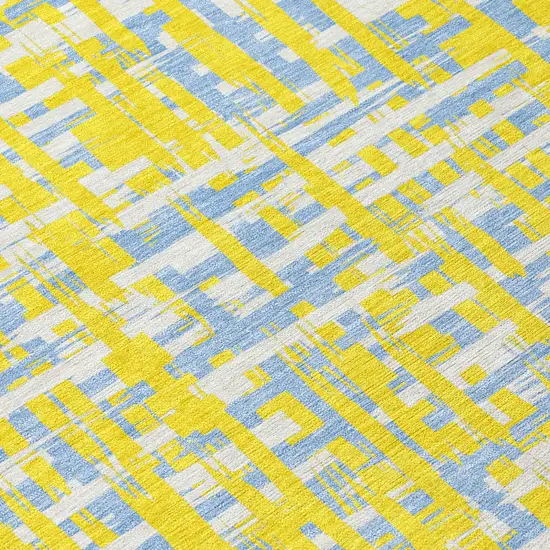 Yellow Denim Blue And Beige Abstract Washable Indoor Outdoor Area Rug Photo 5