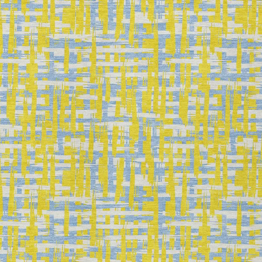 Yellow Denim Blue And Beige Abstract Washable Indoor Outdoor Area Rug Photo 6