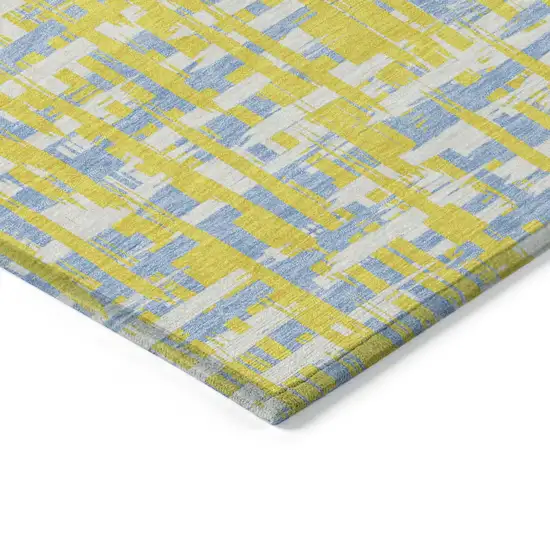 Yellow Denim Blue And Beige Abstract Washable Indoor Outdoor Area Rug Photo 3