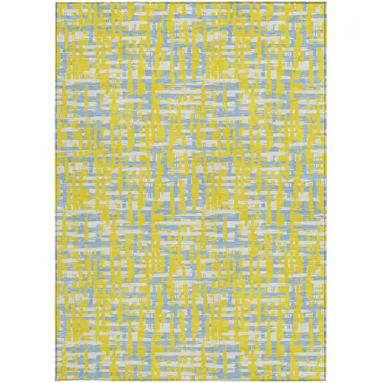 Yellow Denim Blue And Beige Abstract Washable Indoor Outdoor Area Rug Photo 7