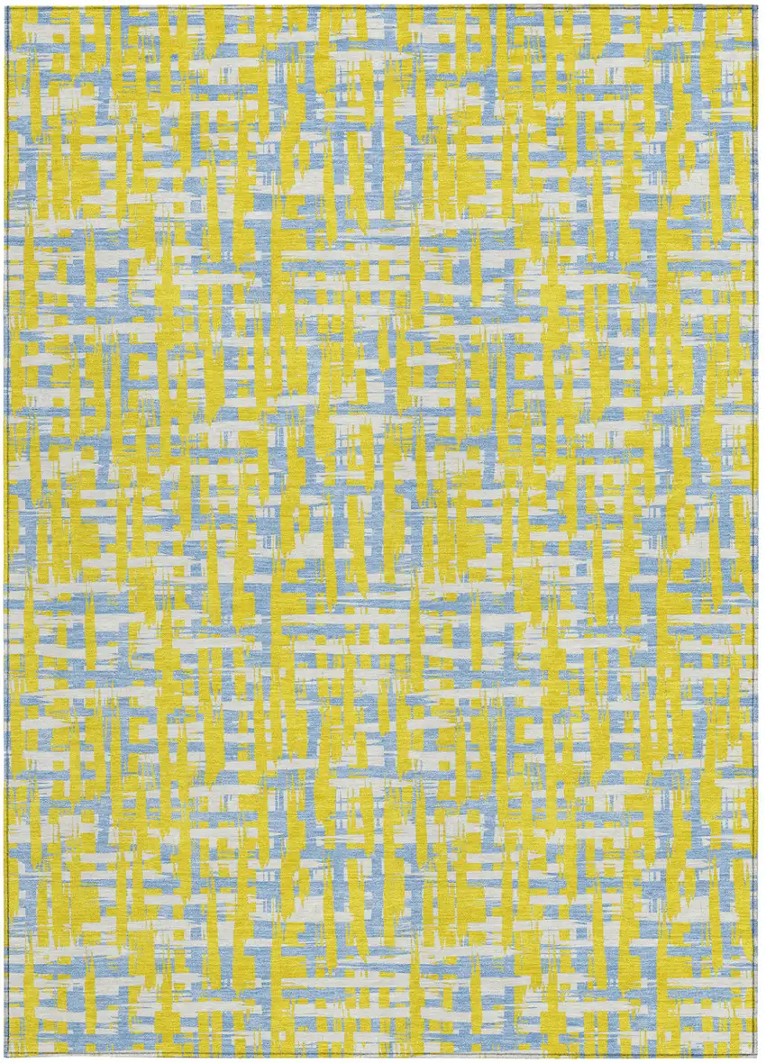 Yellow Denim Blue And Beige Abstract Washable Indoor Outdoor Area Rug Photo 7