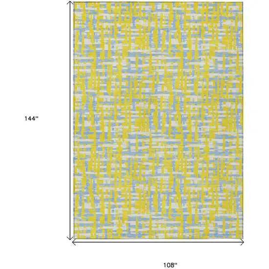 Yellow Denim Blue And Beige Abstract Washable Indoor Outdoor Area Rug Photo 8