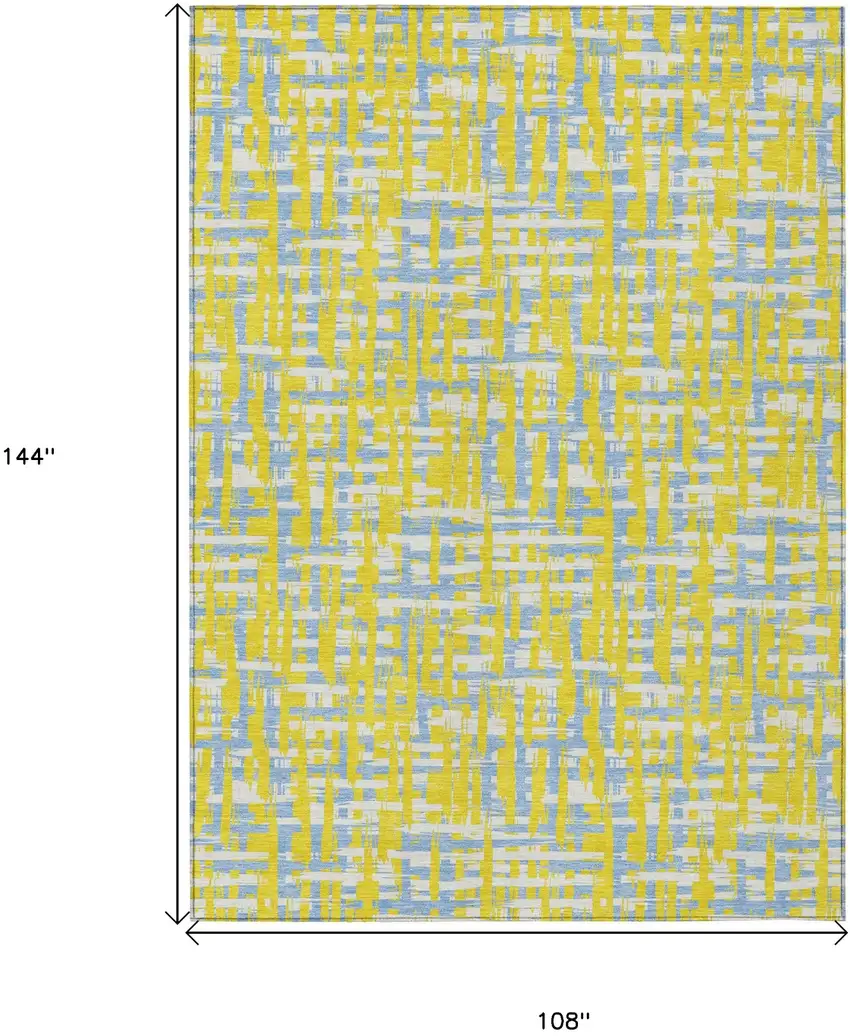 Yellow Denim Blue And Beige Abstract Washable Indoor Outdoor Area Rug Photo 8