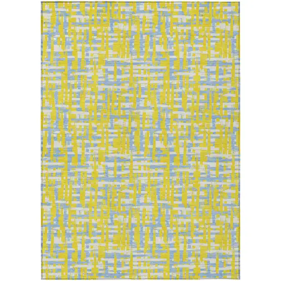 Yellow Denim Blue And Beige Abstract Washable Indoor Outdoor Area Rug Photo 2