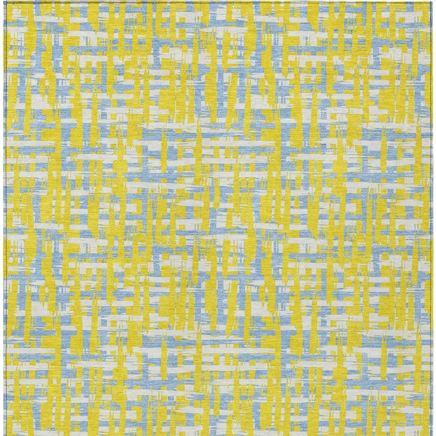 Yellow Denim Blue And Beige Abstract Washable Indoor Outdoor Area Rug Photo 7