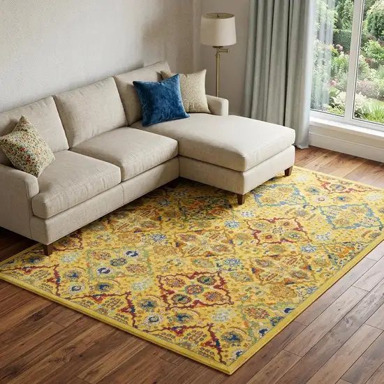 Yellow Floral Power Loom Area Rug Photo 1
