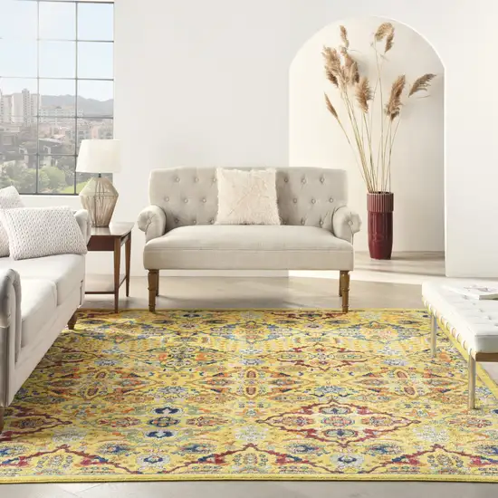 Yellow Floral Power Loom Area Rug Photo 6