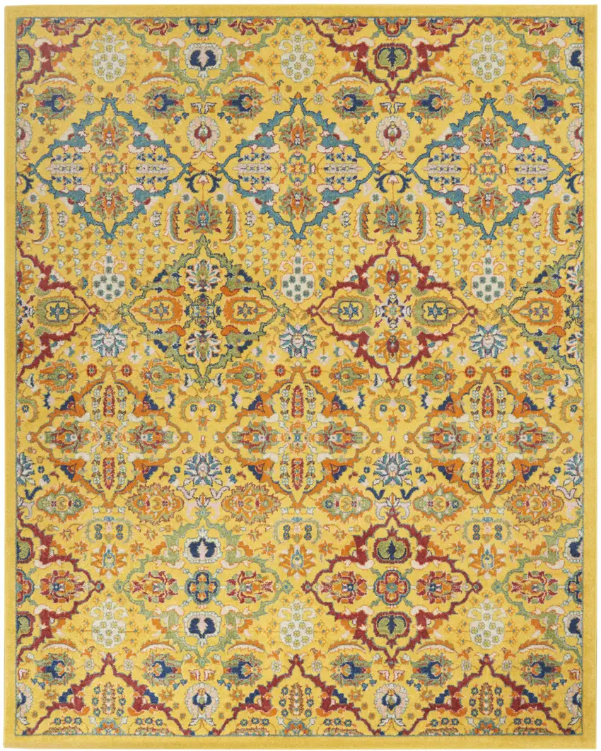 Yellow Floral Power Loom Area Rug Photo 2