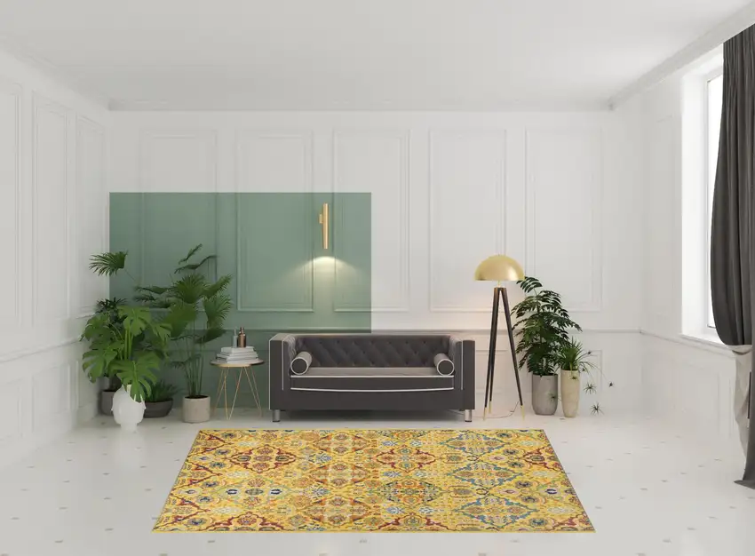 Yellow Floral Power Loom Area Rug Photo 2