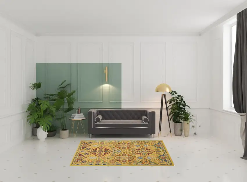 Yellow Floral Power Loom Area Rug Photo 2