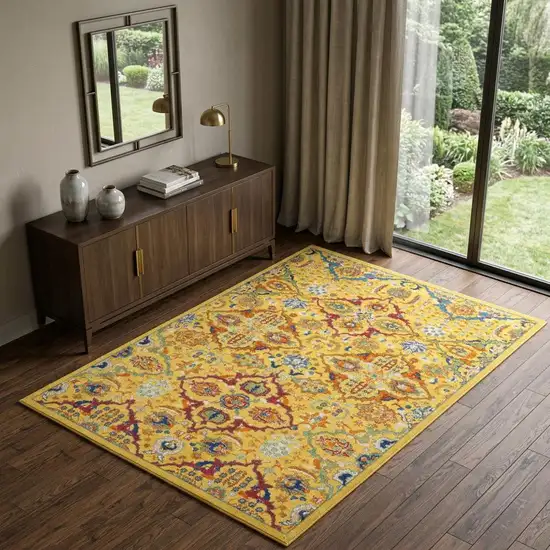 Yellow Floral Power Loom Area Rug Photo 1