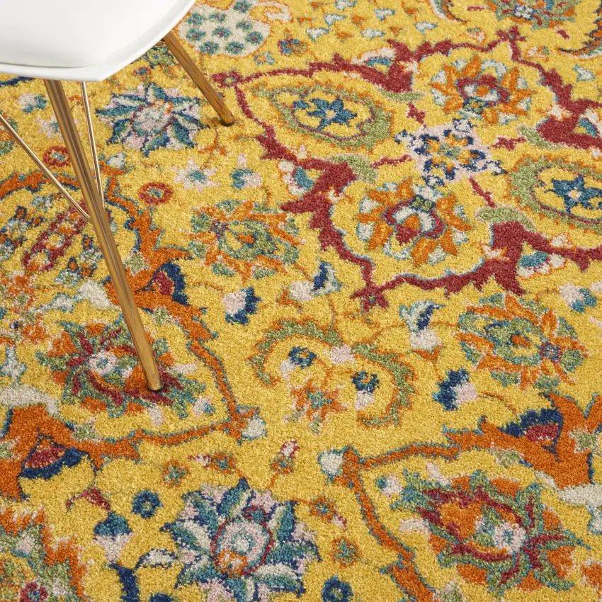 Yellow Floral Power Loom Area Rug Photo 9