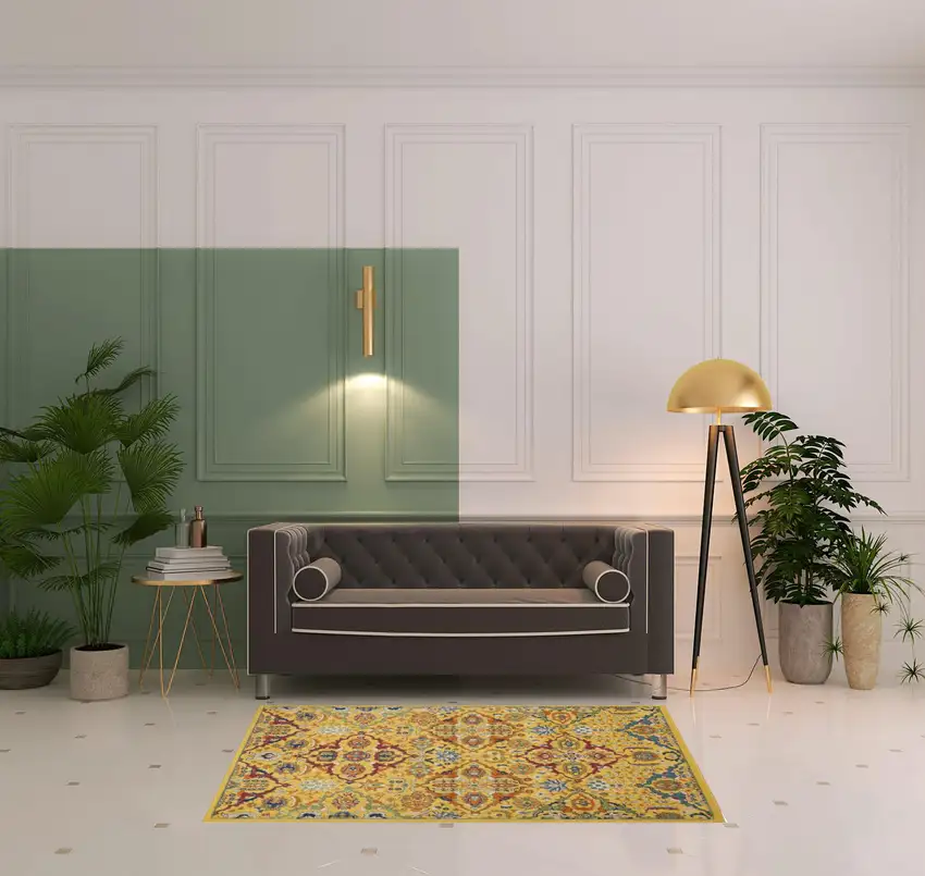 Yellow Floral Power Loom Area Rug Photo 2