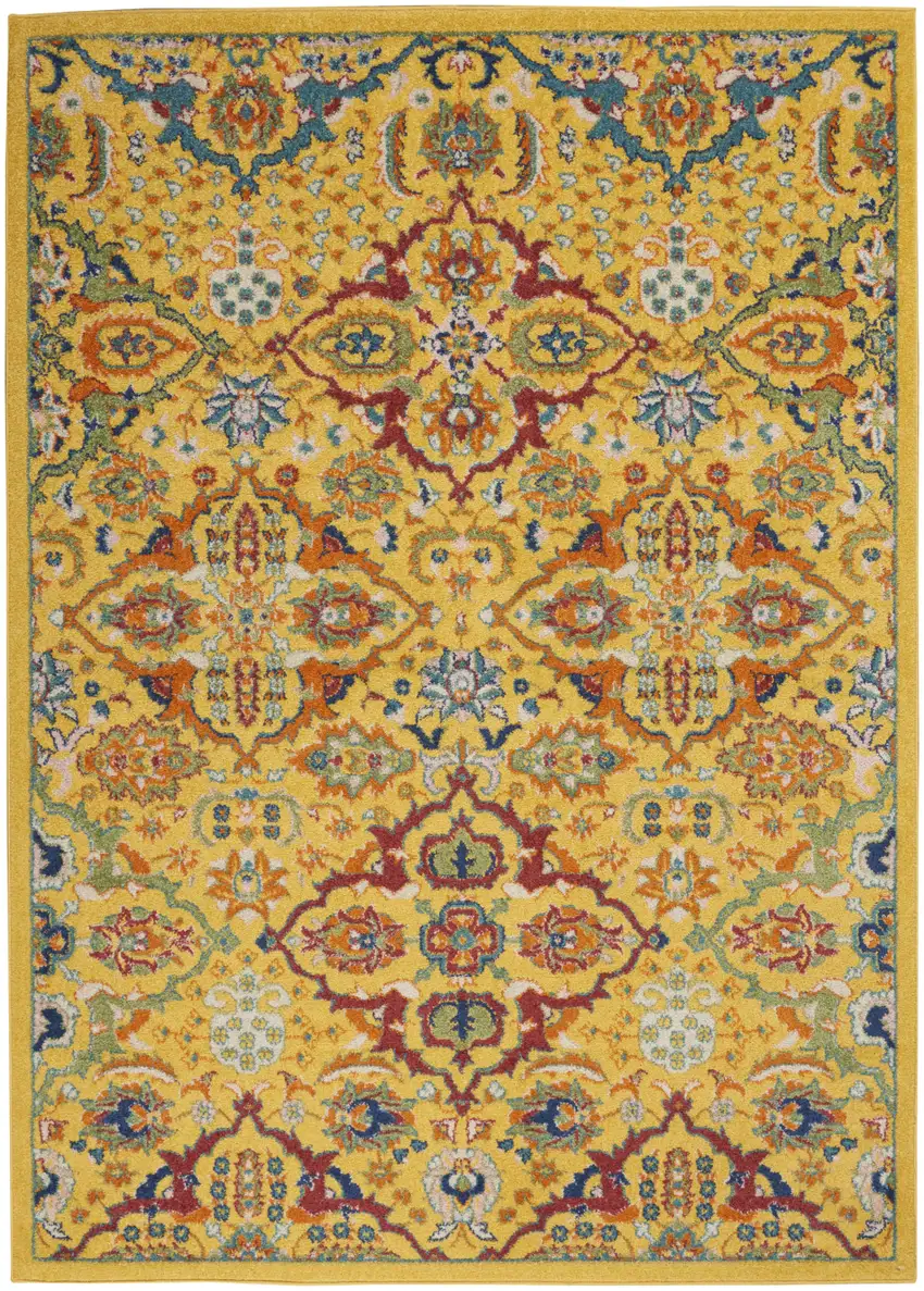 Yellow Floral Power Loom Area Rug Photo 2
