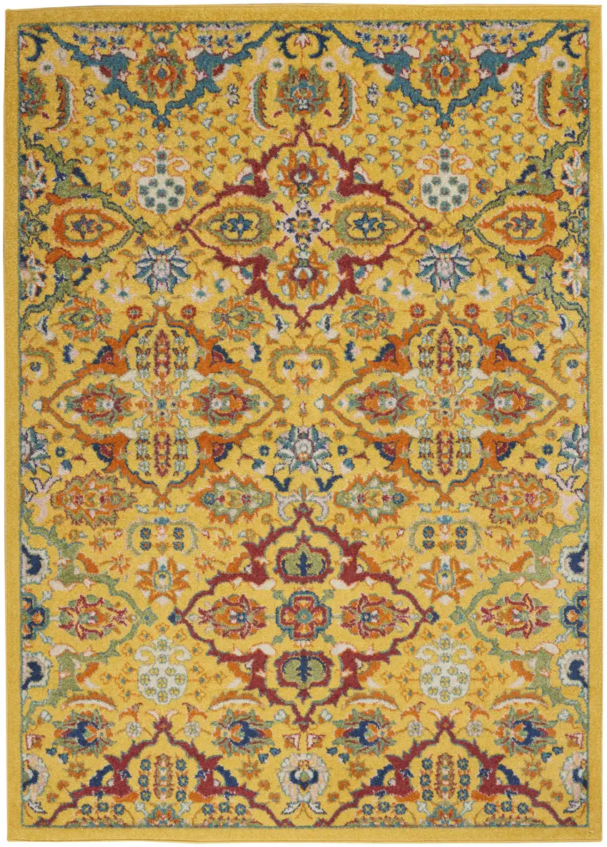 Yellow Floral Power Loom Area Rug Photo 1