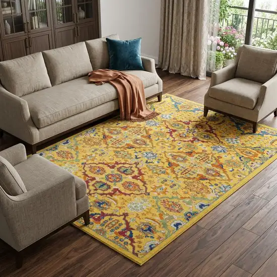 Yellow Floral Power Loom Area Rug Photo 1
