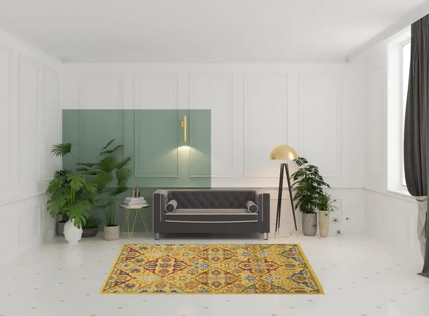 Yellow Floral Power Loom Area Rug Photo 2