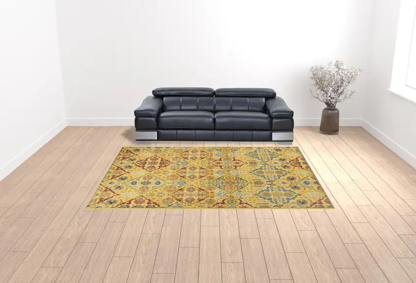 Yellow Floral Power Loom Area Rug Photo 2