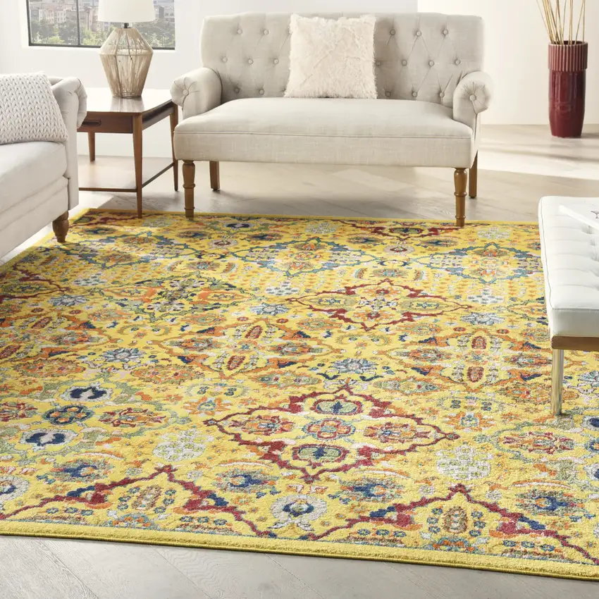 Yellow Floral Power Loom Area Rug Photo 5