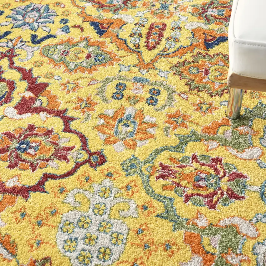 Yellow Floral Power Loom Area Rug Photo 8