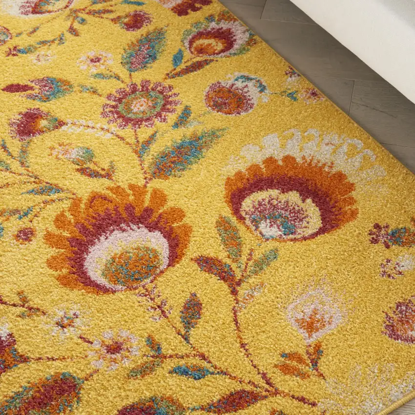 Yellow Floral Power Loom Area Rug Photo 8