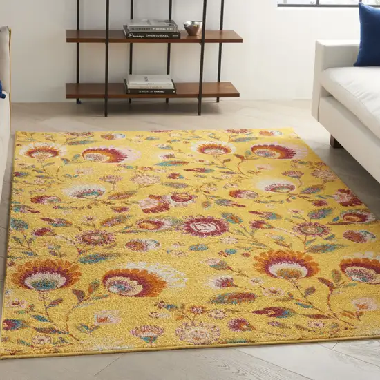 Yellow Floral Power Loom Area Rug Photo 5