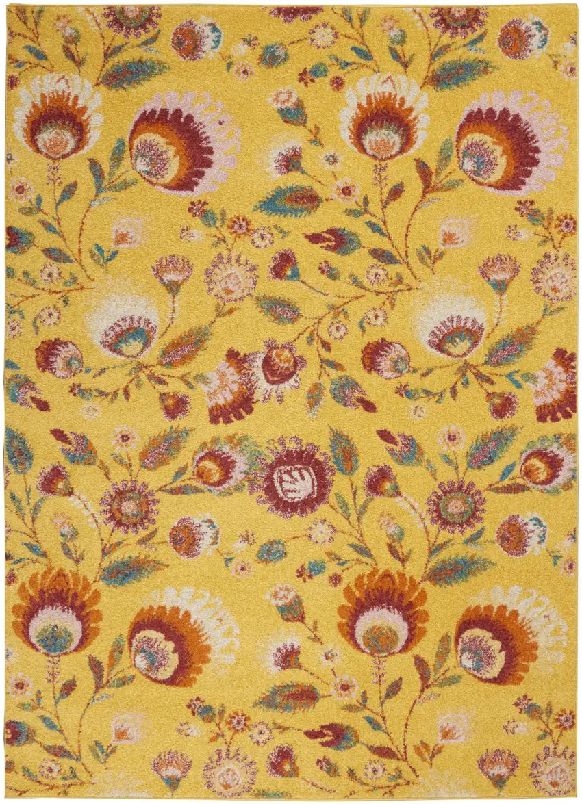 Yellow Floral Power Loom Area Rug Photo 4