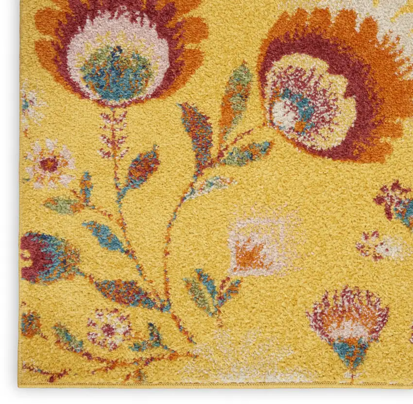 Yellow Floral Power Loom Area Rug Photo 9