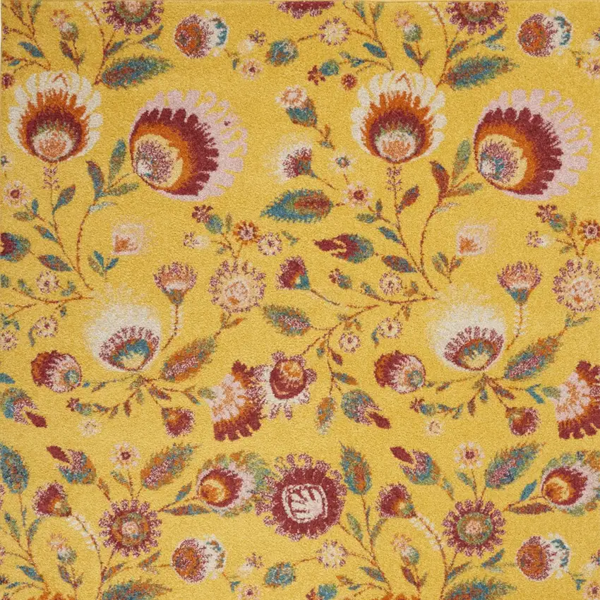 Yellow Floral Power Loom Area Rug Photo 9
